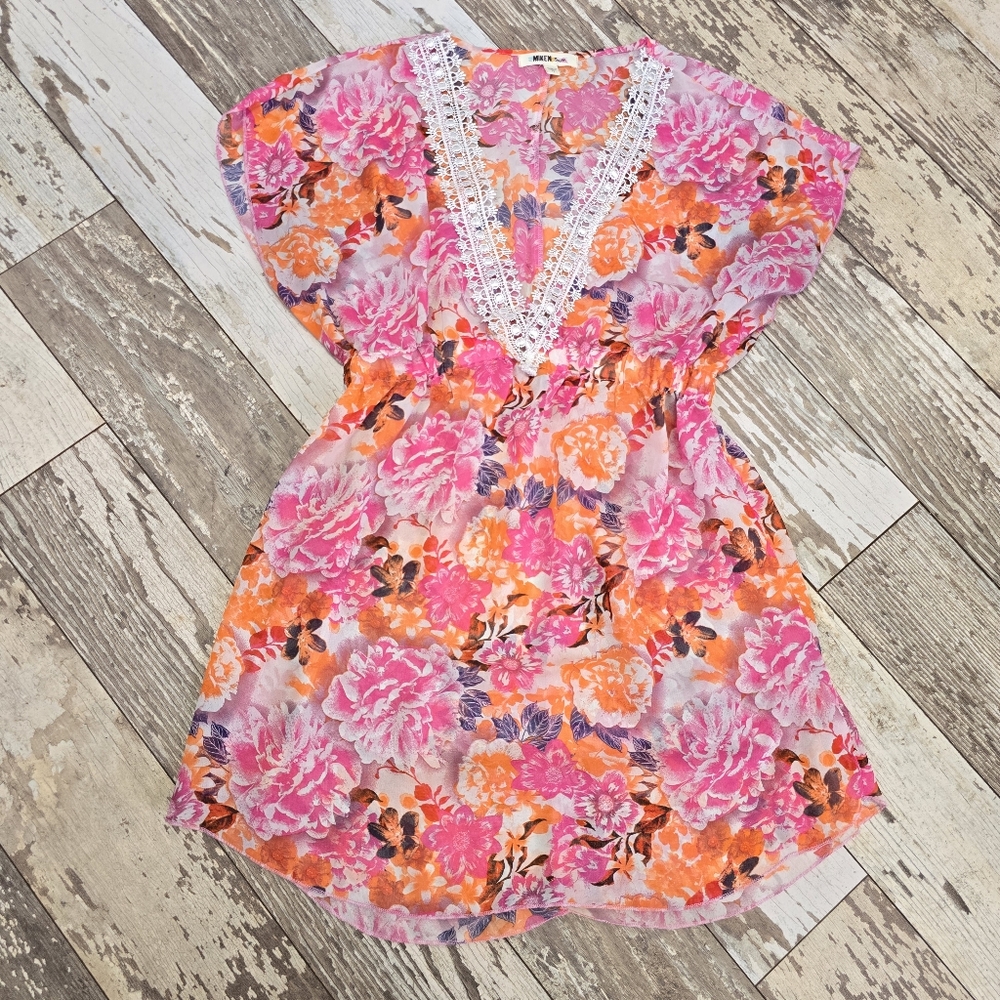 Miken Women's Floral Swim Cover Up Size Medium